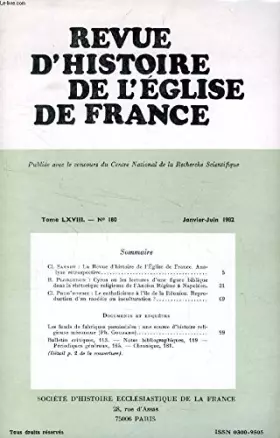 Couverture du produit · REVUE D'HISTOIRE DE L'EGLISE DE FRANCE, TOME LXVII, N° 179, JUILLET-DEC. 1981