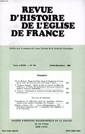 Couverture du produit · REVUE D'HISTOIRE DE L'EGLISE DE FRANCE, TOME LXVIII, N° 181, JUILLET-DEC. 1982