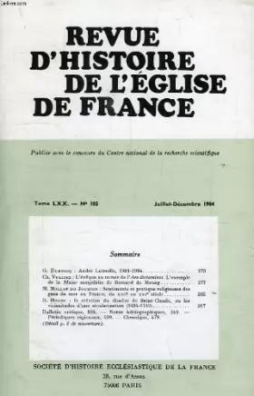 Couverture du produit · Revue d'histoire de l'eglise de france, tome lxx, n° 185, juillet-dec. 1984