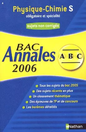 Couverture du produit · Physique Chimie S obligatoire et spécialité : Annales Bac sujets non corrigés