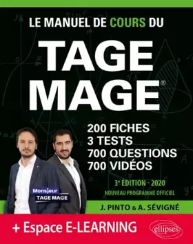 Couverture du produit · Le Manuel de Cours du TAGE MAGE – 3 tests blancs + 200 fiches de cours + 700 questions + 700 vidéos – édition 2020