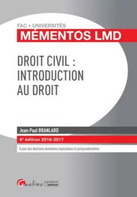 Couverture du produit · Mémentos LMD - Droit civil : Introduction au droit, 4ème Ed.