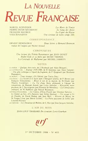 Couverture du produit · La N.R.F. numéro 405, octobre 1986