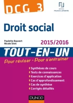 Couverture du produit · DCG 3 - Droit social 2015/2016 - 8e éd - Tout-en-Un