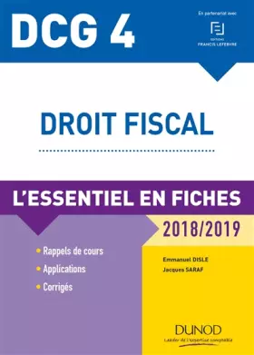 Couverture du produit · DCG 4 - Droit fiscal - 2018/2019 - L'essentiel en fiches