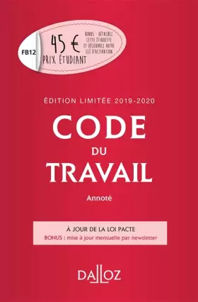 Couverture du produit · Code du travail annoté, Édition limitée 2019-2020