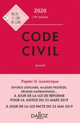 Couverture du produit · Code civil 2020, annoté - 119e ed.