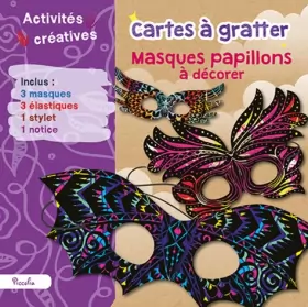 Couverture du produit · Cartes à gratter Masques papillons à décorer: Avec 3 masques, 3 élastiques, 1 stylet, 1 notice