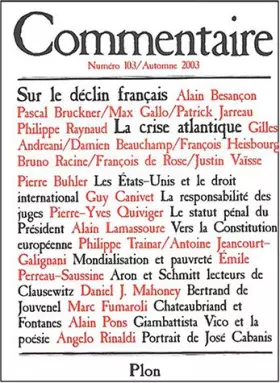 Couverture du produit · Revue commentaire, numéro 103 - automne 2003