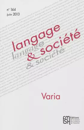 Couverture du produit · Langage & société, N° 144, Juin 2013 : Varia