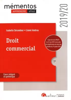 Couverture du produit · Droit commercial: Cette édition 2019 intègre les dispositions de la loi PACTE