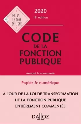 Couverture du produit · Code de la fonction publique 2020, annoté et commenté - 19e ed.