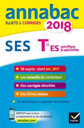 Couverture du produit · Annales Annabac 2018 SES Tle ES: sujets et corrigés du bac Terminale ES