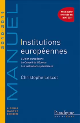 Couverture du produit · Institutions européennes 2010-2011