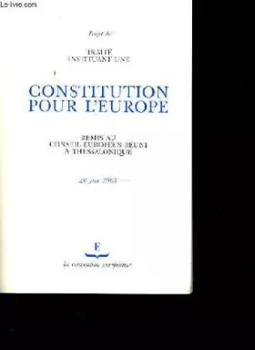 Couverture du produit · Traite instituant une convention pour l'europe .