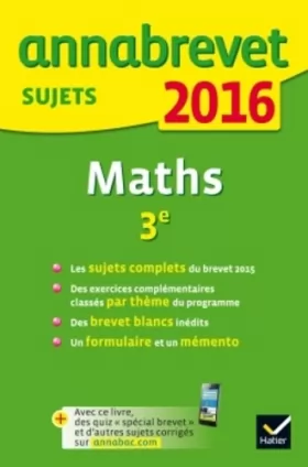 Couverture du produit · Annales Annabrevet 2016 Maths 3e: Sujets du brevet (non corrigés)