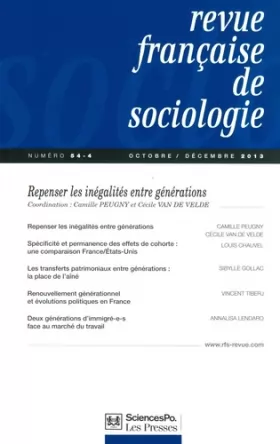 Couverture du produit · Revue française de sociologie, N° 54-4, Octobre-décembre 2013 : Repenser les inégalités entre générations