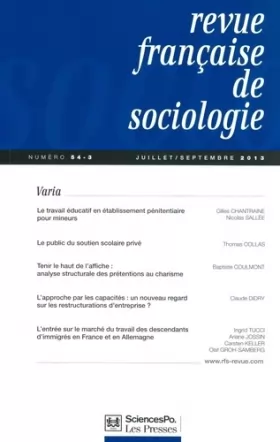 Couverture du produit · Revue française de sociologie, N° 54-3, Juillet-septembre 2013 :