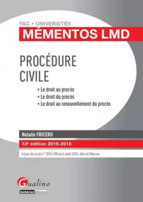 Couverture du produit · Mémentos LMD - Procédure civile 2015-2016, 12ème Ed.