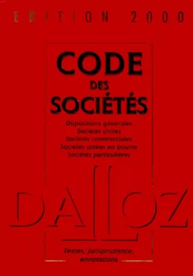 Couverture du produit · Code des sociétés, édition 2000