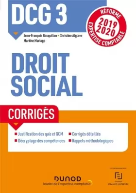 Couverture du produit · DCG 3 Droit social - Corrigés - Réforme 2019-2020: Réforme Expertise comptable 2019-2020