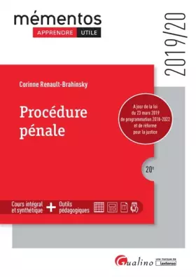 Couverture du produit · Procédure pénale: Intègre les dispositions de la loi du 23 mars 2019 de programmation 2018-2022 et de réforme de la justice - A