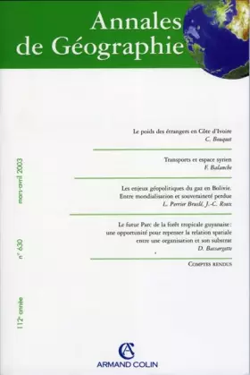 Couverture du produit · Annales de géographie n°630