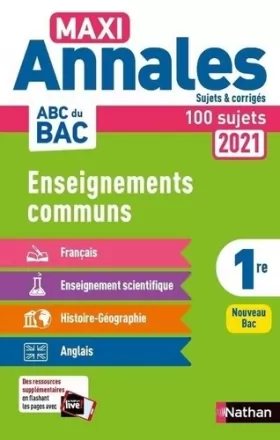 Couverture du produit · Annales ABC du Bac 2021 - Tout en un 1re : Français - Histoire-Géographie - Enseignement scientifique - Anglais - Sujets et cor