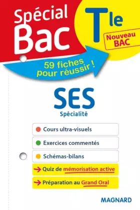 Couverture du produit · Spécial Bac Fiches SES Tle Bac 2021: Tout le programme en 59 fiches, cours utlra-visuel, schémas-bilans, exercices, quiz et Gra