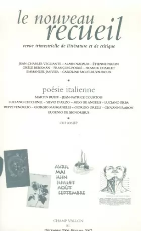 Couverture du produit · Le nouveau recueil, N° 81, décembre 2006 : Poésie italienne