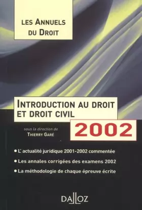 Couverture du produit · Introduction au droit et droit civil 2002 : L'essentiel de l'actualité juridique, méthodes et annales