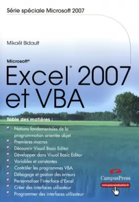 Couverture du produit · Excel 2007 et VBA