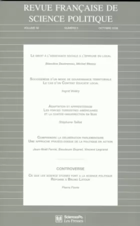 Couverture du produit · Revue Française de Science Politique, Vol 58, T5, Octobre 2008