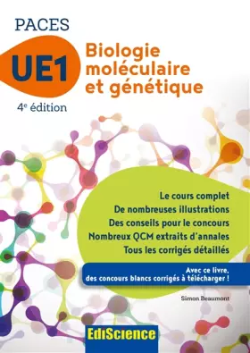 Couverture du produit · Biologie moléculaire-Génétique UE1 PACES - 4e éd. - Manuel, cours + QCM corrigés