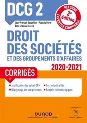 Couverture du produit · DCG 2 Droit des sociétés et des groupements d'affaires - Corrigés - 2020-2021: Réforme Expertise comptable (2020-2021)