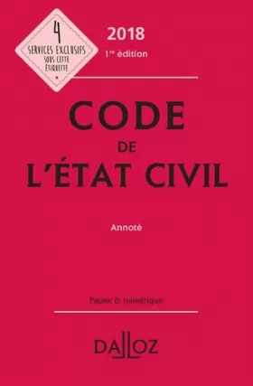 Couverture du produit · Code de l'état civil 2018, annoté - Nouveauté