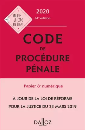 Couverture du produit · Code de procédure pénale 2020, annoté - 61e ed.