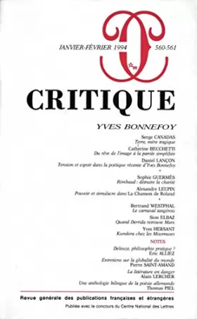 Couverture du produit · Revue Critique, numéros 560-561. Yves Bonnefoy