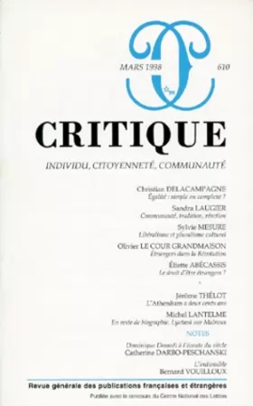 Couverture du produit · Revue Critique, numéro 610