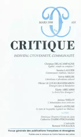 Couverture du produit · Revue Critique, numéro 610