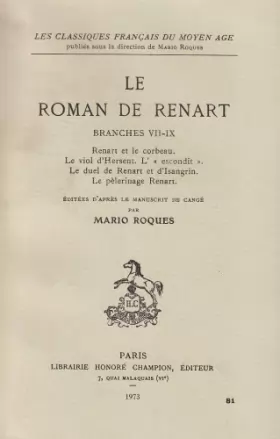 Couverture du produit · Roman de Renart. Branches 7-9. Texte