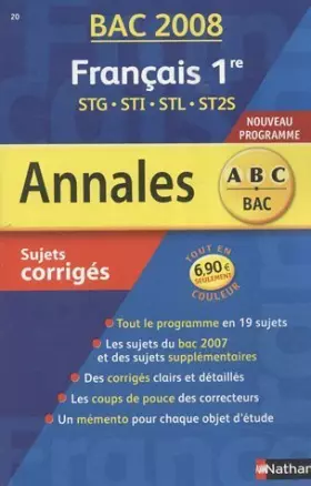 Couverture du produit · Français 1e STG-STI-STL-ST2S : Sujets corrigés