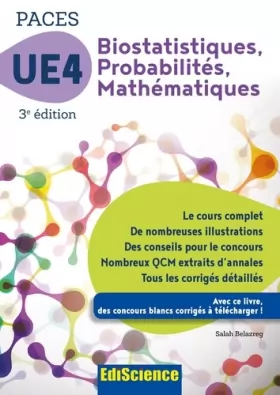Couverture du produit · Biostatistiques Probabilités Mathématiques-UE 4 PACES - 3e ed. - Manuel, cours + QCM corrigés: Manuel, cours + QCM corrigés