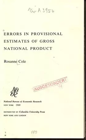 Couverture du produit · Errors in provisional estimates of gross national product (Studies in business cycles)