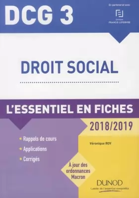 Couverture du produit · DCG 3 - Droit social - 2018/2019 - L'essentiel en fiches: L'essentiel en fiches (2018-2019)