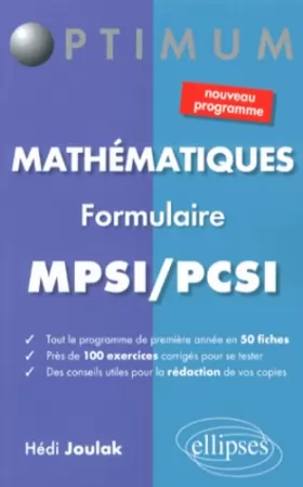 Couverture du produit · Mathématiques Formulaire MPSI/PCSI Nouveau Programme