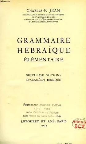 Couverture du produit · Grammaire hébraïque élémentaire, suivie de notions d'araméen biblique.