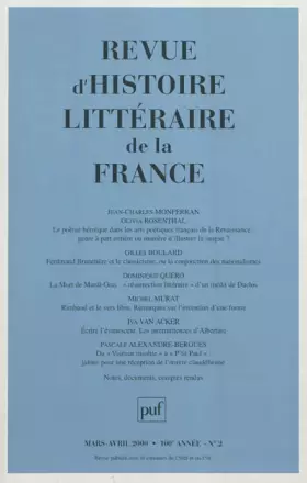 Couverture du produit · Revue d'histoire Littéraire de la France, numéro 2, 2000