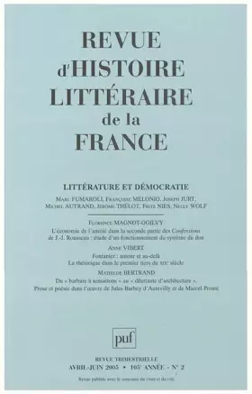 Couverture du produit · Revue d'histoire litteraire de la france 2005 n°2