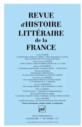 Couverture du produit · Revue d'Histoire Litteraire de la  France 2007 N 1